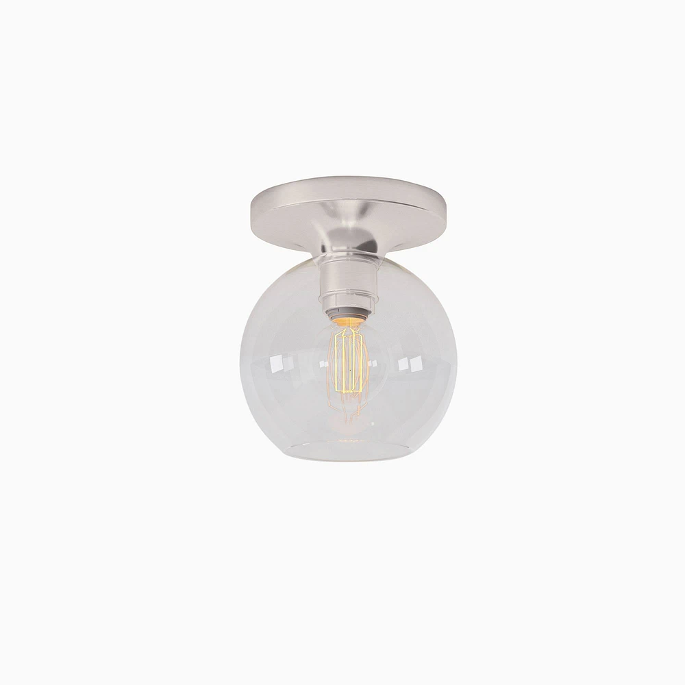 Sculptural Flush Mount Antique Brass Clear Glass Globe 6.5