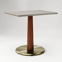 Restaurant Table, Top,24x32 Rect,Grey Concrete Quartz, Dining Ht Claire Base + Stem, Blckd Brass/Snd on Bch