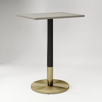 Restaurant Table,Top 24x32 Rect,Grey Concrete Quartz +Bar Ht Orbit Base, Bronze/Brass