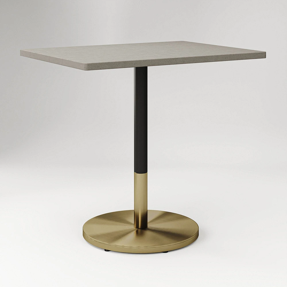 Restaurant Table,Top 24x32 Rect,Grey Concrete Quartz  + Dining Ht Orbit Base, Bronze/Brass