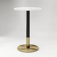 Restaurant Table,Top 24 Round,Grey Concrete Quartz +Bar Ht Orbit Base, Bronze/Brass