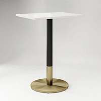 Restaurant Table,Top 24x32 Rect,Grey Concrete Quartz +Bar Ht Orbit Base, Bronze/Brass