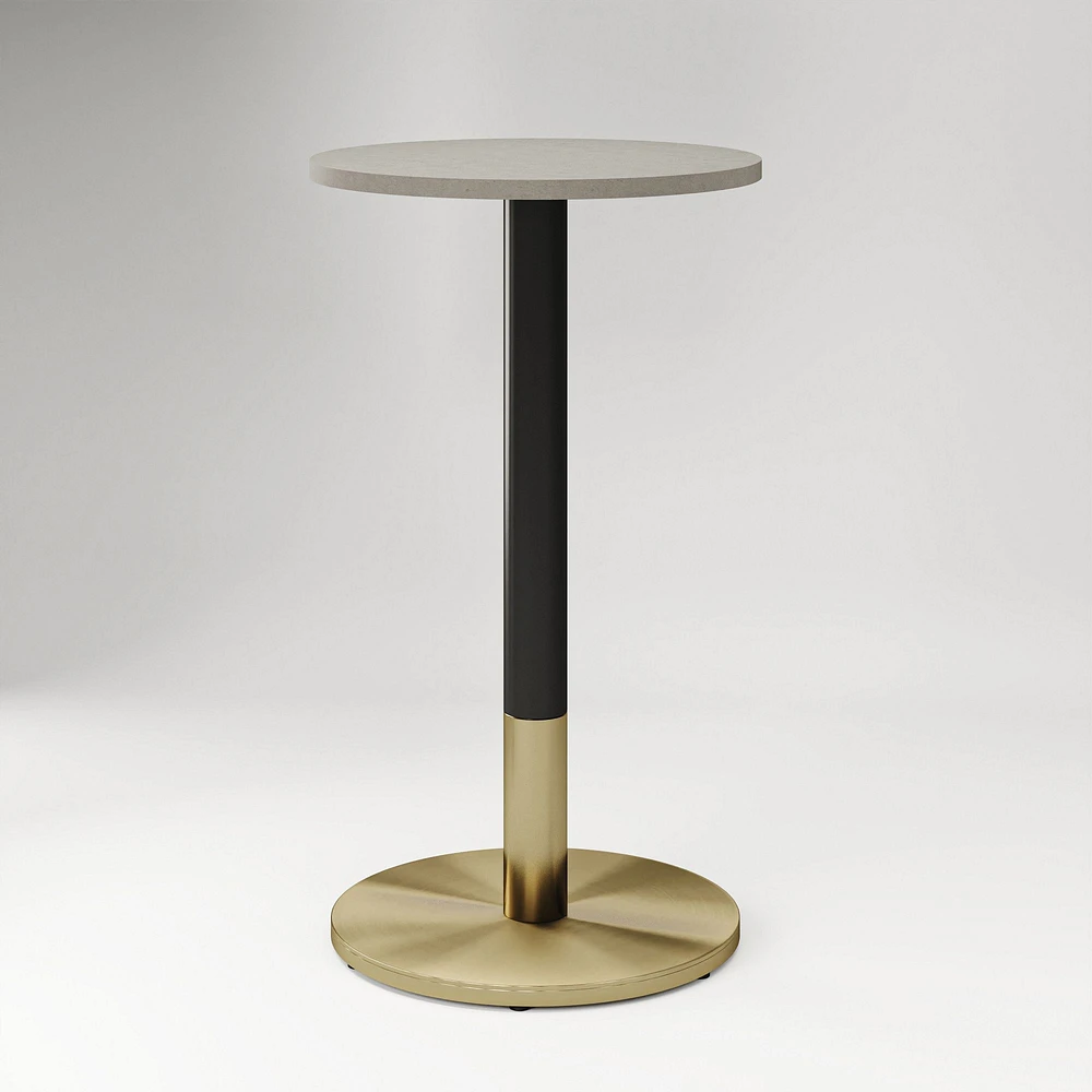 Restaurant Table,Top 24 Round,Grey Concrete Quartz +Bar Ht Orbit Base, Bronze/Brass