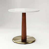 Restaurant Table, Top,30 Round,Grey Concrete Quartz, Dining Ht Claire Base + Stem, Blckd Brass/Snd on Bch