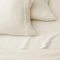 European Flax Linen Pom Sheet Set, Full, White