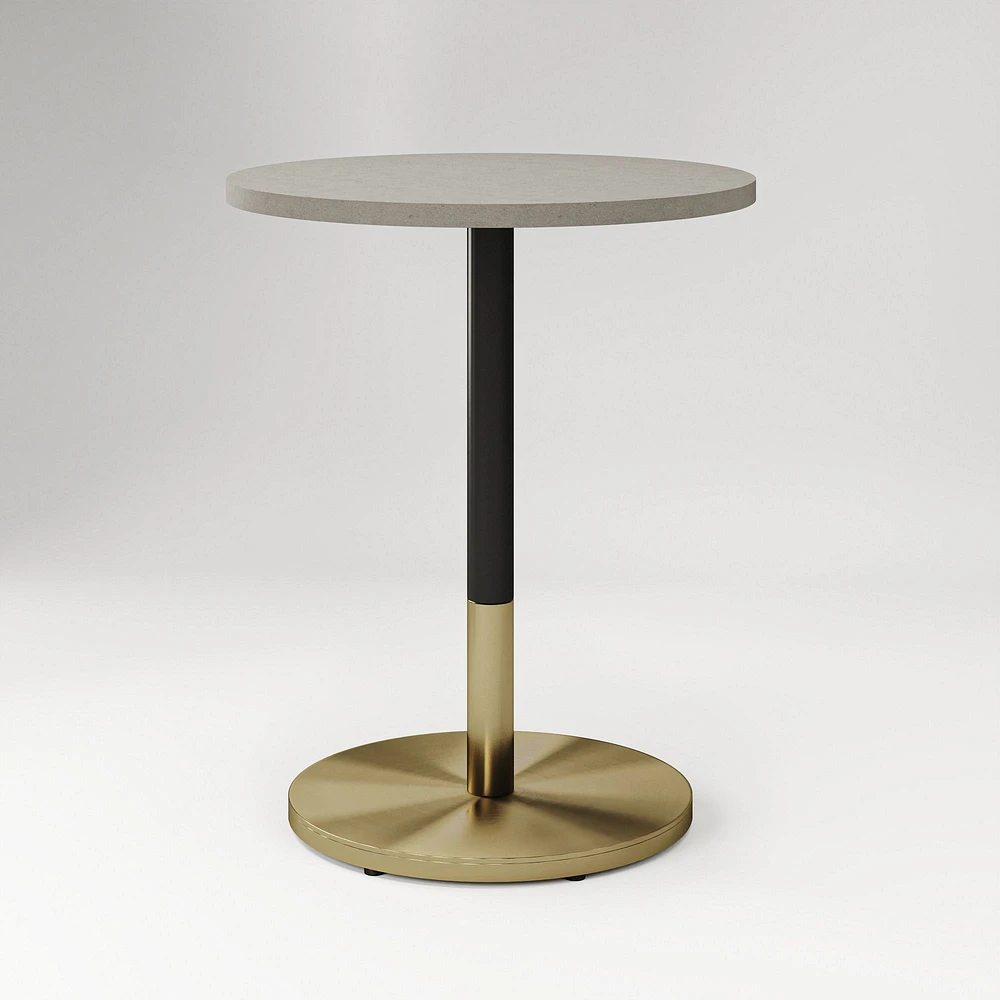 Orbit Restaurant Round Dining Table, Quartz, Gray Concrete, Brass, 24"