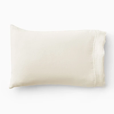 Euro Linen Pom Standard  Pillowcase, White