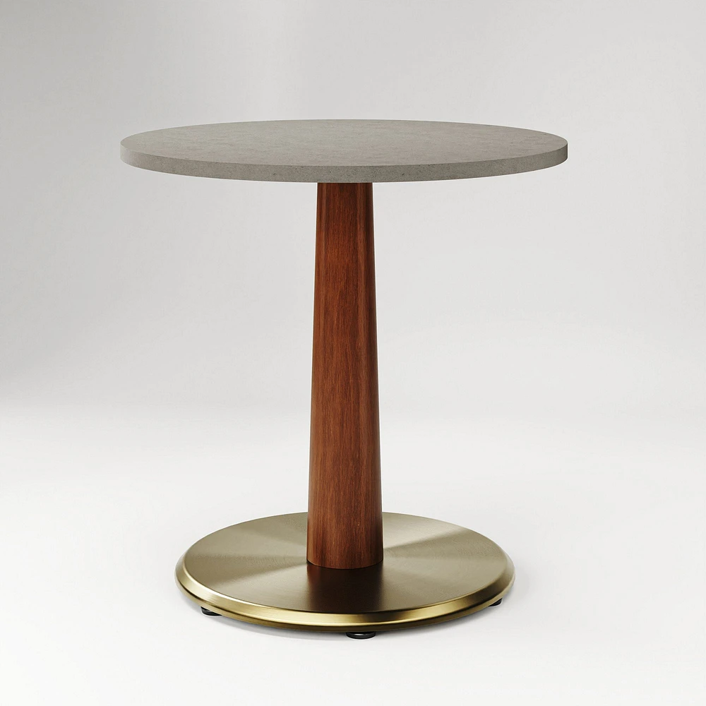 Restaurant Table, Top,30 Round,Grey Concrete Quartz, Dining Ht Claire Base + Stem, Blckd Brass/Snd on Bch