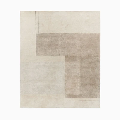 Chip & Dent: Colorblock Shine Wool Rug, 5x8, Beige Whitecap