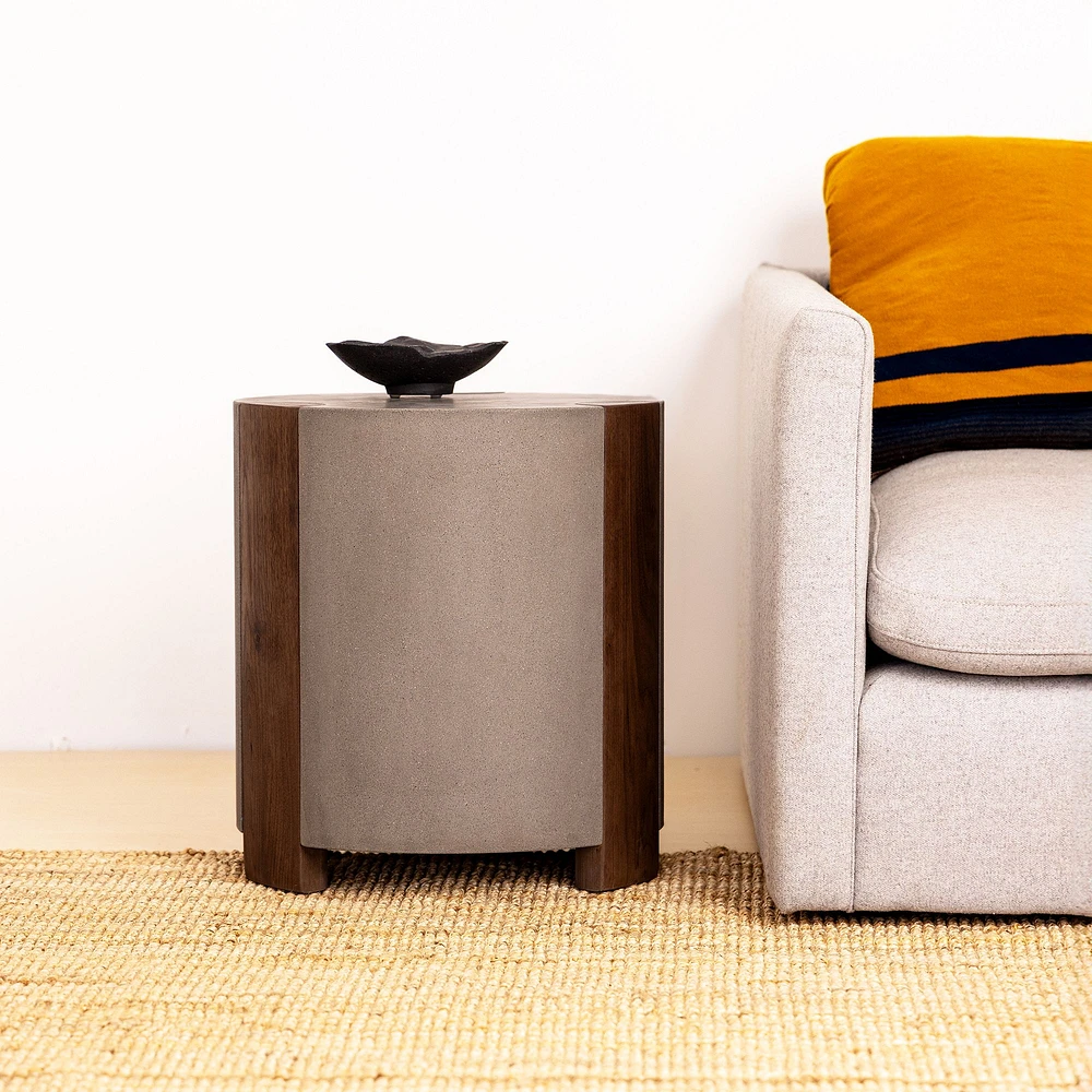 Melody Side Table - White Micro Terrazzo Concrete With Oak Legs