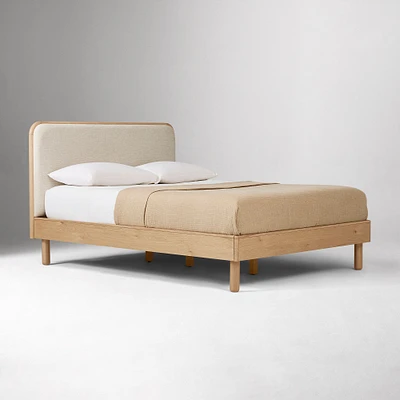 Miles Wood And Upholstered Standard Bed, Full, Toasted Oak, Twill, Sand