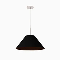 Sculptural Pendant Antique Brass Black Linen Tapered Cone  (25")