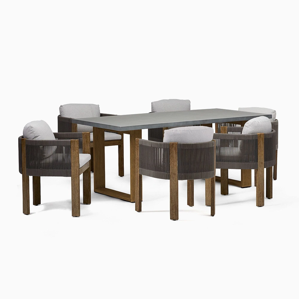 Outdoor Dining Set: Portside Concrete 72 Rectangle Table, Driftwood + Porto Chair, Driftwood, Set of 2
