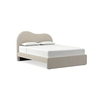 Alba Asymmetric Upholstered Bed, Full, Yarn Dyed Linen Weave, Alabaster