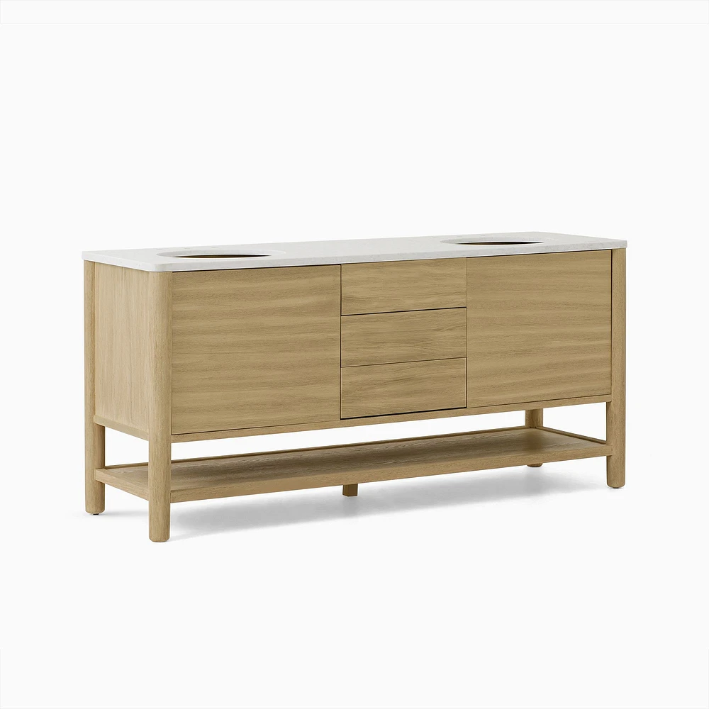 Hargrove 60" Double Bath Vanity, Dune, White Marble Top, Hardware Included