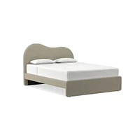 Alba Asymmetric Upholstered Bed, Full, Yarn Dyed Linen Weave, Alabaster