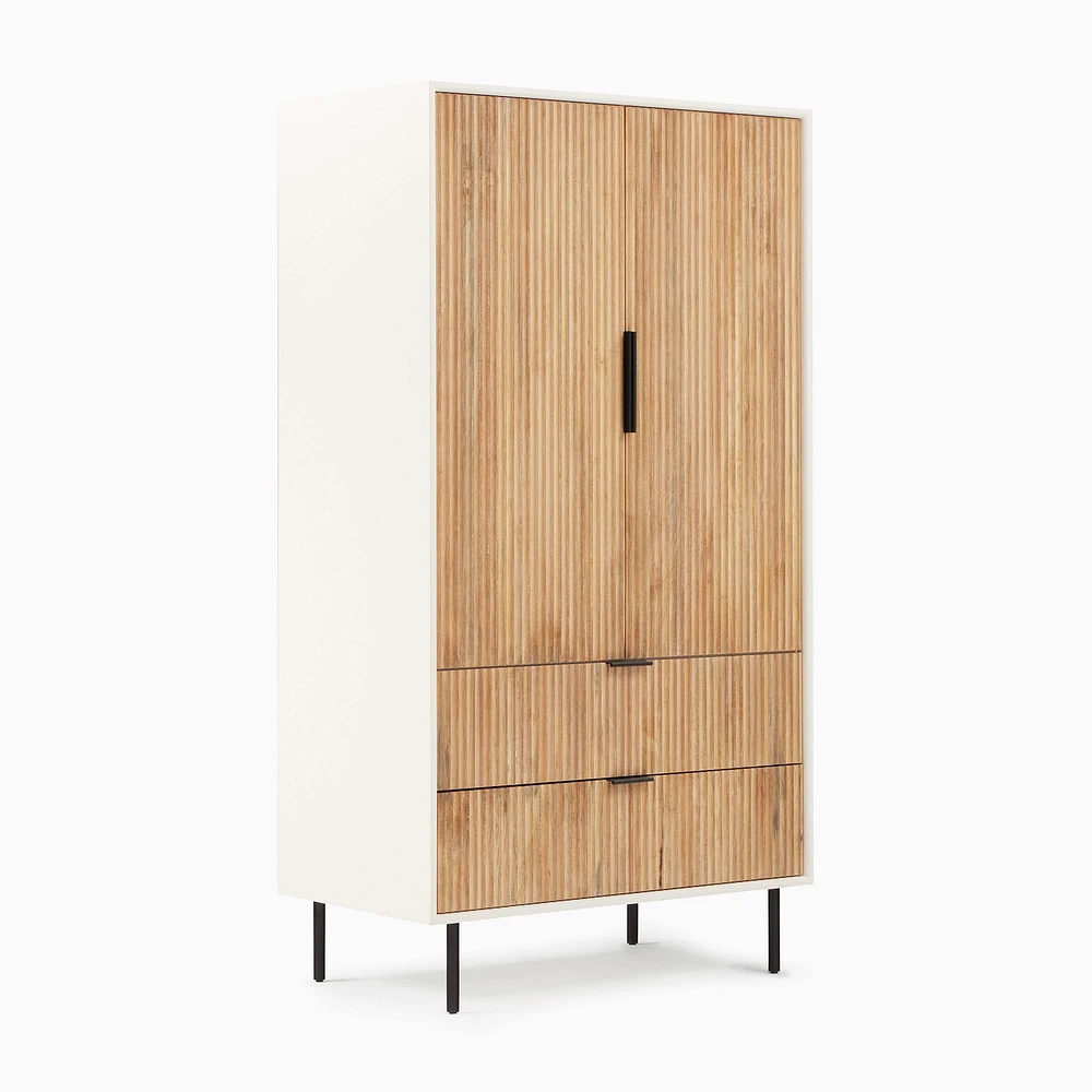 Quinn (38") Armoire  , White + Rubberwood, Dark Bronze,