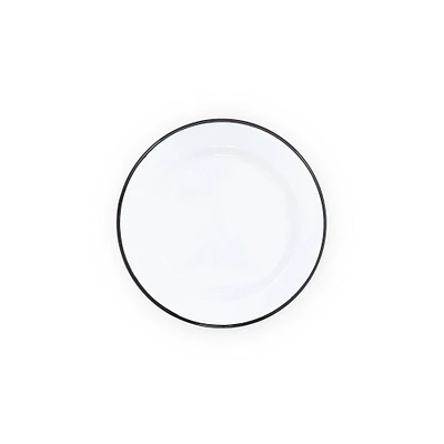 Vintage Enamel Salad Plate, White With Black Rim, Set Of 4