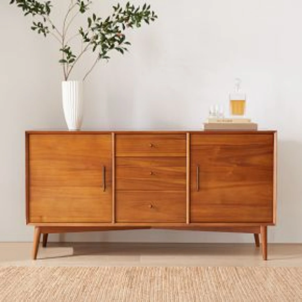 Mid-Century 58" Buffet/Media Console, Acorn