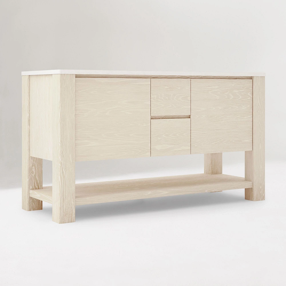 Graham Double 60" Bath Vanity, Toasted Oak, White Quartz Top