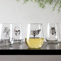 Spooky Stemless Wine Glassware Set Of 4 Silver
