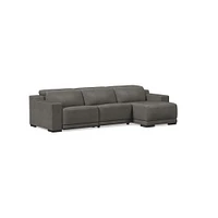 Dalton 119.5" Motion Reclining Leather 3-Piece Chaise Sectional, 1 Power Recliner, Saddle Nut, Black