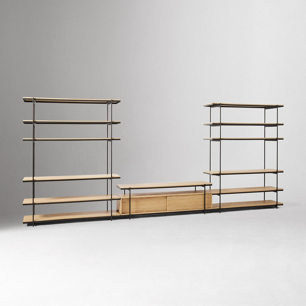 Pierce Media Console & 2 Wide Open Shelf Units, Blonde/Black