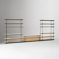 Pierce Media Console & 2 Wide Open Shelf Units, Blonde/Black
