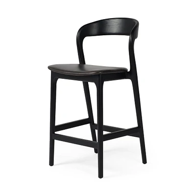 OPEN BOX: Scooper Ash Wood Leather Counter Stool, Sonoma Black