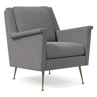 Chip & Dent: Carlo Midcentury Arm Chair, Performance Distressed Velvet, Storm Gray, Br