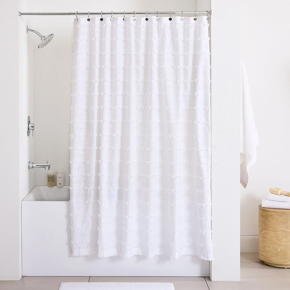 Stripe Stitch Candlewick Shower Curtain, White , 72"x74"