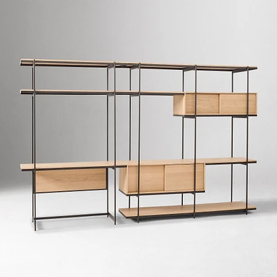 Pierce Wall Desk & Extra Wide Storage Shelf Unit, Blonde/Black
