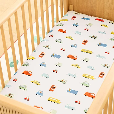 Carpool Critters Crib Sheet, Blue Multi