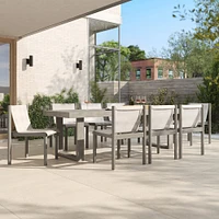 Portside Rectangle Extendable Dining Table and 8 Cusco Chairs, Weathered Gray