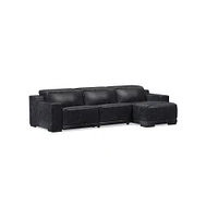 Dalton 119.5" Motion Reclining Leather 3-Piece Chaise Sectional, 1 Power Recliner, Saddle Nut, Black