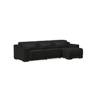 Dalton 119.5" Motion Reclining Leather 3-Piece Chaise Sectional, 1 Power Recliner, Saddle Nut, Black