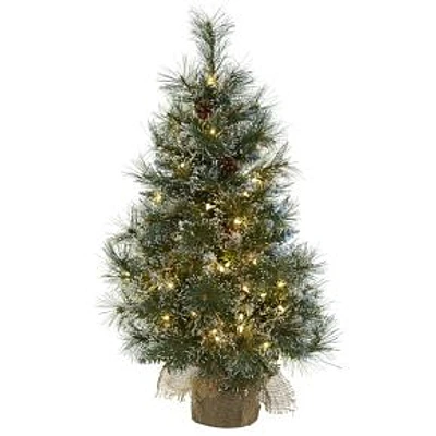 Pre-Lit Faux Frosted Tree w/ Pinecones, 3', Green