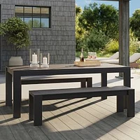 Telluride Extendable Aluminum Dining Table and 2 Benches, Dark Bronze