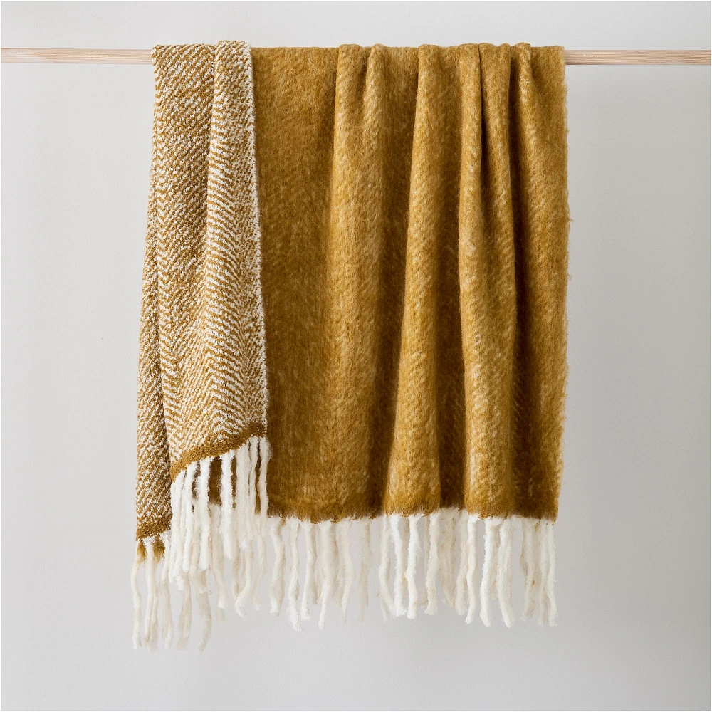 Brushed Herringbone Throw, Almond, Standard 50x60