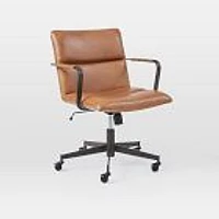 Chip & Dent: Cooper Mid-Century Office Chair, Saddle Leather, Nut, Dark Bronze