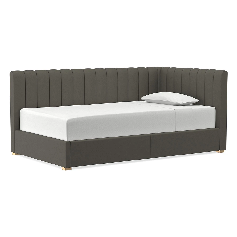 Avalon Corner Storage Bed Queen Yarn Dyed Linen Weave Alabaster