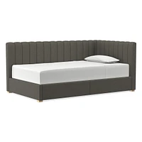 Avalon Corner Storage Bed Queen Yarn Dyed Linen Weave Alabaster