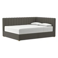 Avalon Corner Storage Bed Queen Yarn Dyed Linen Weave Alabaster