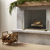 Willow Fireplace Log Holder and Small Screen, Black, Set of 2