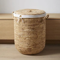 Two-Tone Woven Seagrass, Hamper, Small, 15.4"W x 22"H