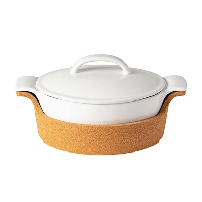 Ensemble Oval Casserole with Cork Tray, White