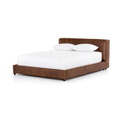 Curved Modern Upholstered Bed, Vintage Tobacco, Queen