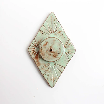 Janelle Gramling Ceramic Incense Holder Glazed Green Diamond