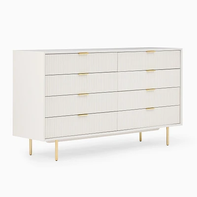 Quinn (68") 8-Drawer Dresser, White + Rubberwood,  Dark Bronze,