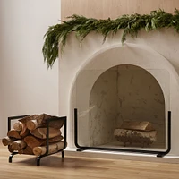 Willow Fireplace Log Holder and Small Screen, Black, Set of 2